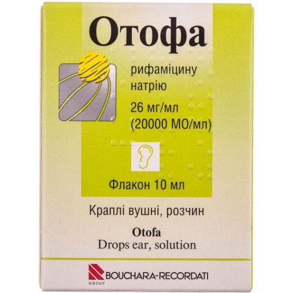Отофа краплі вуш., р-н 26 мг/мл (20000 МО/мл) по 10 мл у флак.