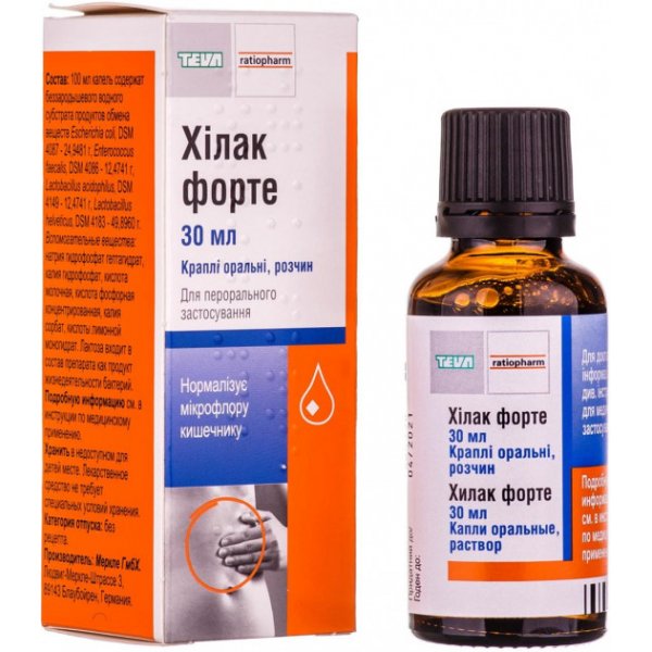 Хілак форте краплі ор., р-н по 30 мл у флак. з проб.-крап.