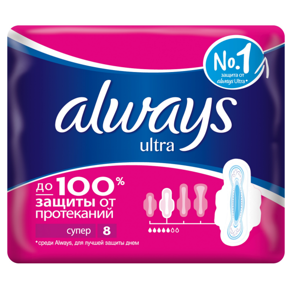 Прокладки гігієнічні Always Ultra Super Plus, 5 крапель, 3 розмір, 8 штук