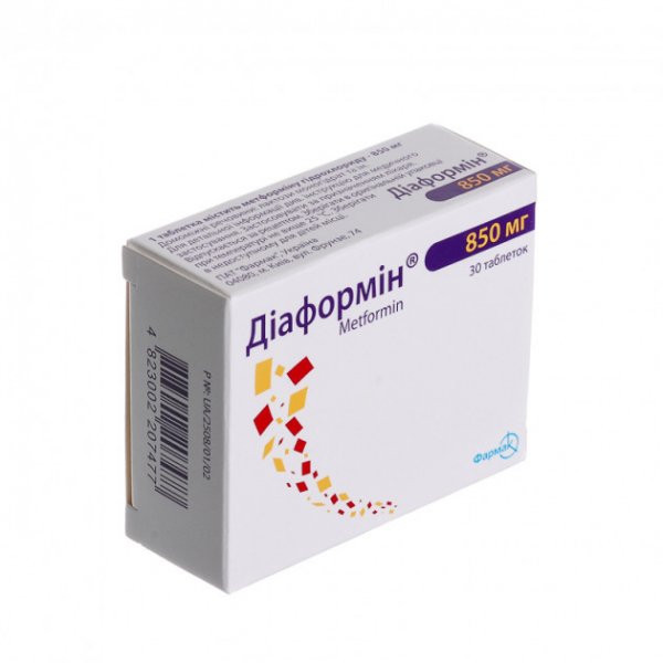 Діаформін таблетки по 850 мг №30 (10х3)