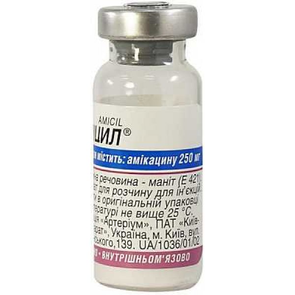 Аміцил ліофілізат для р-ну д/ін. по 250 мг №1 у флак.