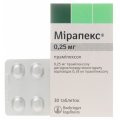 Мірапекс таблетки по 0.25 мг №30 (10х3)