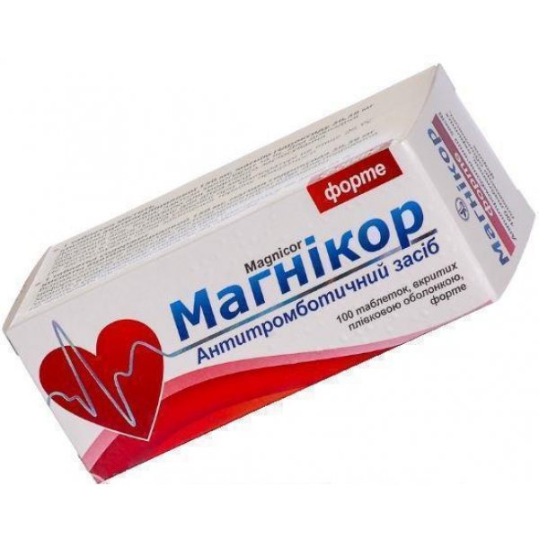 Магнікор таблетки, в/плів. обол., форте №100 (10х10)