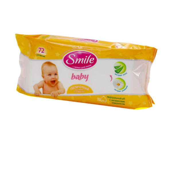 Серветки вологі дитячі Smile Baby Сік алое і екстракт ромашки, 72 штуки