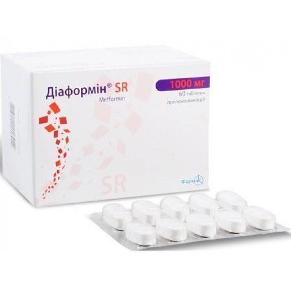 Діаформін SR таблетки прол./д. по 1000 мг №60 (10х6)