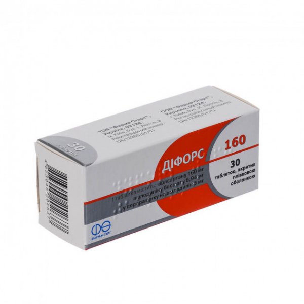 Діфорс 160 таблетки, в/плів. обол. по 5 мг/160 мг №30 (10х3)