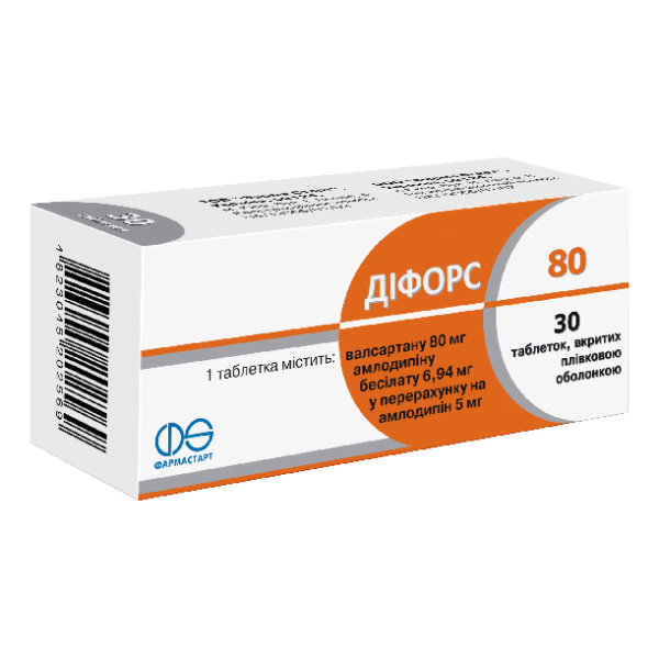 Діфорс 80 таблетки, в/плів. обол. по 5 мг/80 мг №30 (10х3)