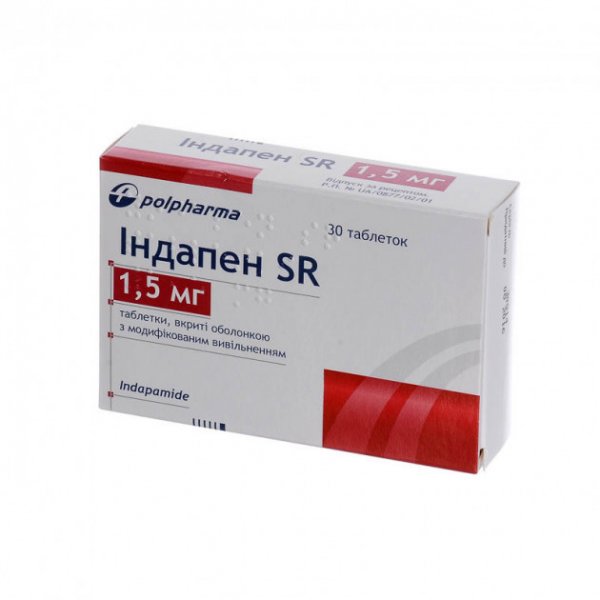 Індапен SR таблетки, в/о, з модиф. вивіл. по 1.5 мг №30 (15х2)
