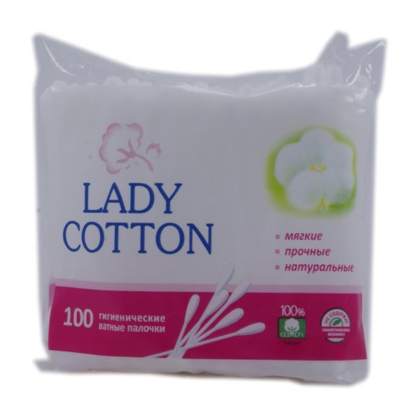 Ватні палички Lady cotton в пакеті, 100 штук