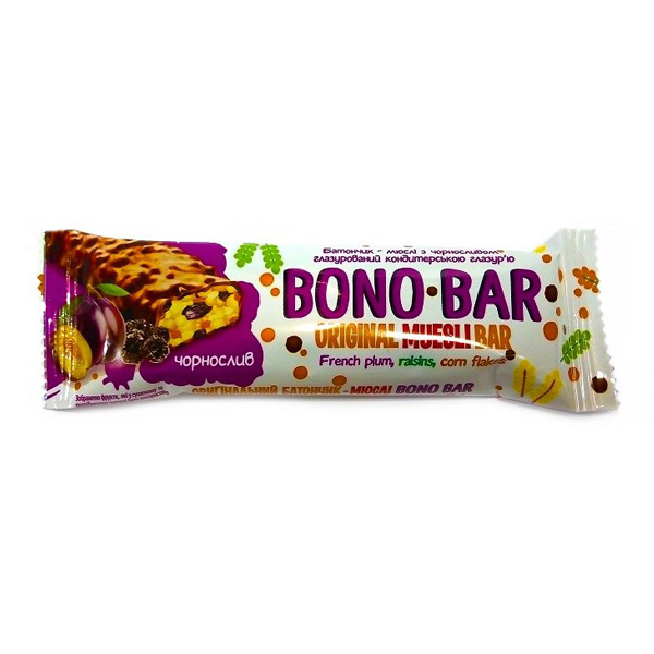 Bono-Bar батончик-мюсли с черносливом частично глазированный (фиолетовый)