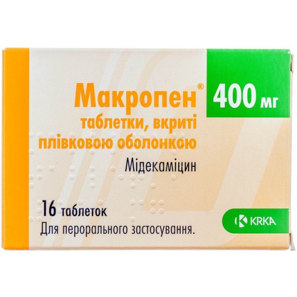 Макропен таблетки, в/плів. обол. по 400 мг №16 (8х2)