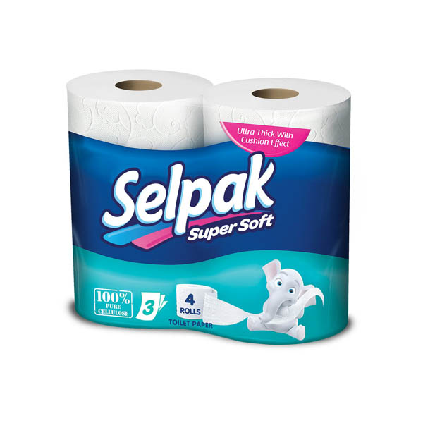 Туалетний папір Selpak Super Soft тришаровий, білий, 4 рулони