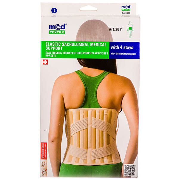 Корсет лікувально-профілактичний Медтекстиль 3011 еластичний, з 4-ма ребрами жорсткості, розмір L лю
