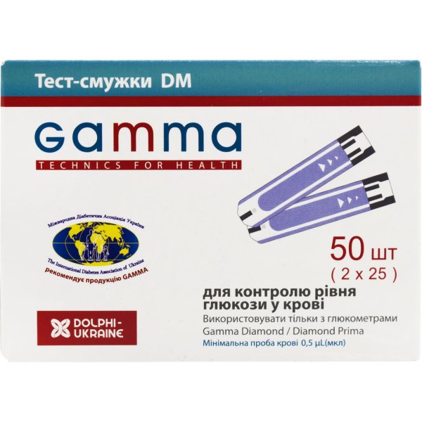 Тест-смужки Gamma DM для глюкометра 2 флакона по 25 штук