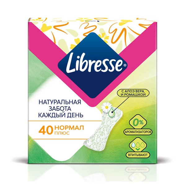 Прокладки щоденні гігієнічні Libresse Natural Care Pantyliners Normal, 40 шт