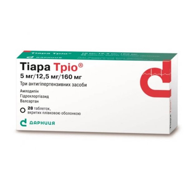 Тіара тріо таблетки, в/плів. обол. по 5 мг/12.5 мг/160 мг №28 (14х2)