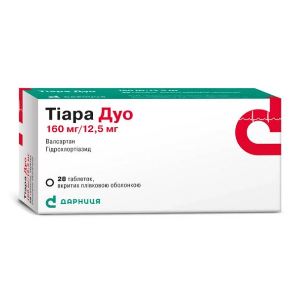Тіара дуо таблетки, в/плів. обол. по 160 мг/12.5 мг №28 (14х2)
