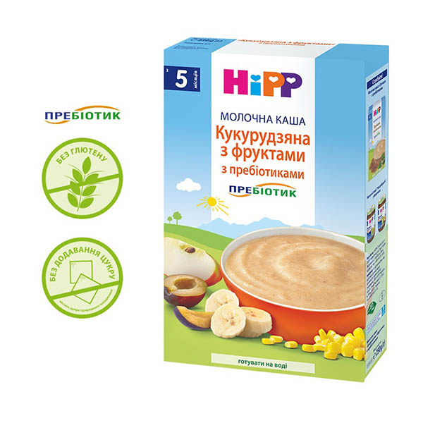 HIPP Каша молочная кукурузная с фруктами и пребиотиками 250г