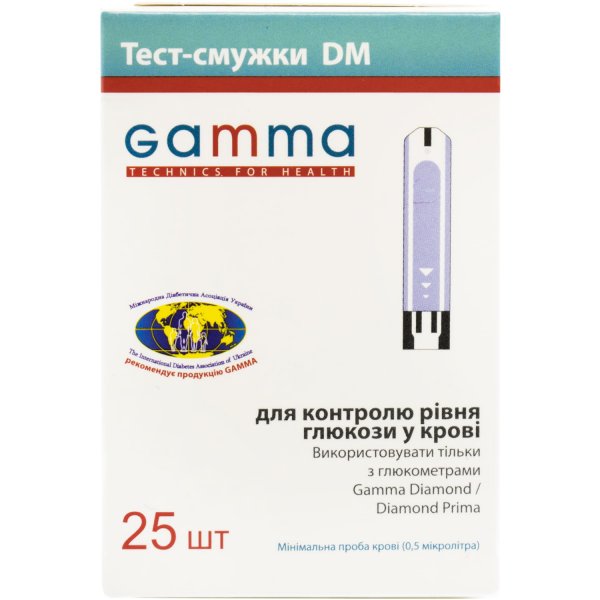 Тест-смужки Gamma DM для глюкометра, 25 штук