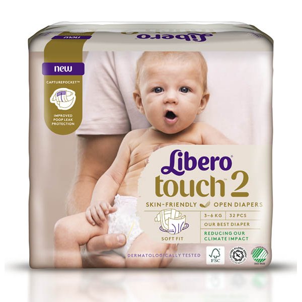 Підгузки Libero Touch розмір 2, 3-6 кг, 32 штуки