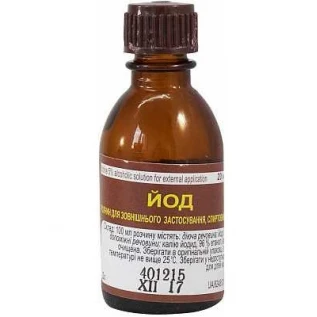 Йод розчин д/зовн. заст., спирт. 5 % по 20 мл у флак.