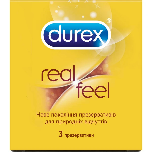 Презервативи з синтетичного латексу Durex Real Feel натуральні відчуття, 3 штуки