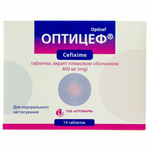 Оптицеф таблетки, в/плів. обол. по 400 мг №14 (7х2)