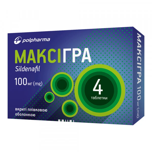Максігра таблетки, в/плів. обол. по 100 мг №4
