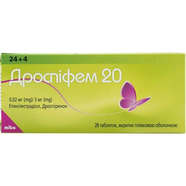 Дроспіфем 20 таблетки, в/плів. обол. по 0.02 мг/3 мг №28